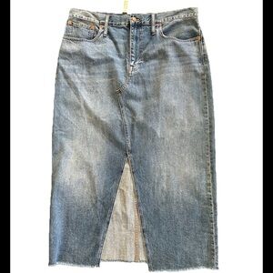 Madewell Rigid Denim Cutout Maxi Skirt in Harrogate Wash front slit size 33 NWT